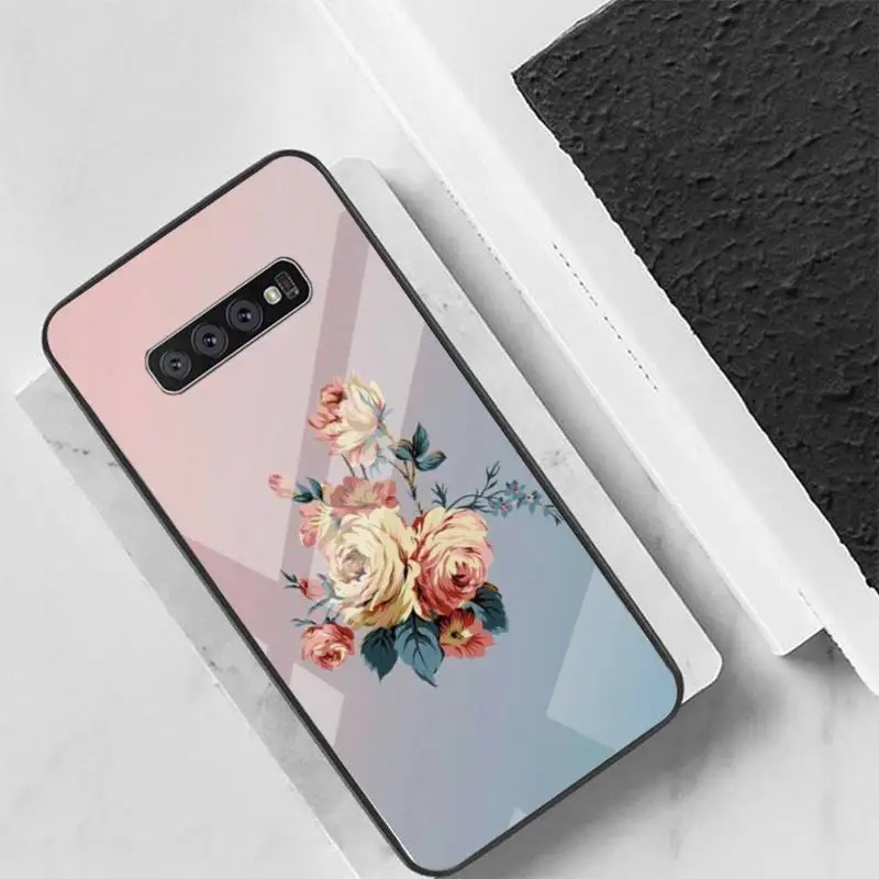 

Flowers Phone Case Glass For Samsung S10 S20 S9 Plus S6 7 Edge Note9 10 Luxury Brand