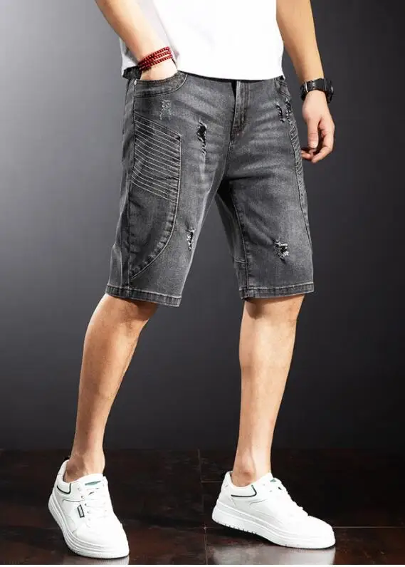 Summer Denim Shorts Male Jeans Men Denim Shorts Trendy Jogger Ankle Harem Jeans Stretch Pants Men's Ripped Wave Trousers