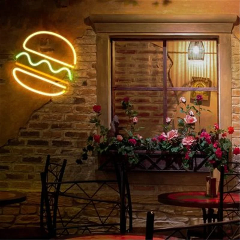 

Hamburger Shape Neon Lights Wall Hanging for Restaurant Decor Neon Lamp Xmas Party Home Fast Food Decoration Neon Sign Custom
