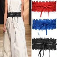fashion womenbelt dress bowknot faux leather lace wide decor belt elastic girdle waist band sweet solid strap dress accessory