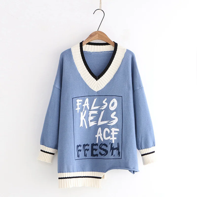 Sweaters Woman Pullovers Fashion 2020 Spring V-neck Sweater Long Sleeve Korean Lazy Style Letter Women New Fluffy Tricot Girl | Женская