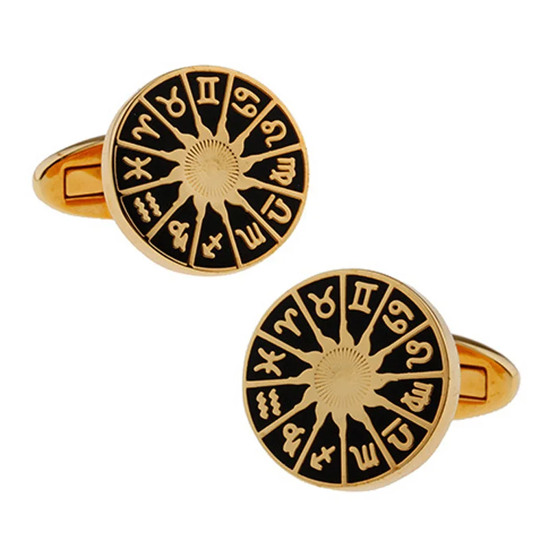 

Elements of Life 12 Constellation Astrolabe Golden Cufflinks Fashion Men's French Shirt Accessories Retro Business Cuff Links