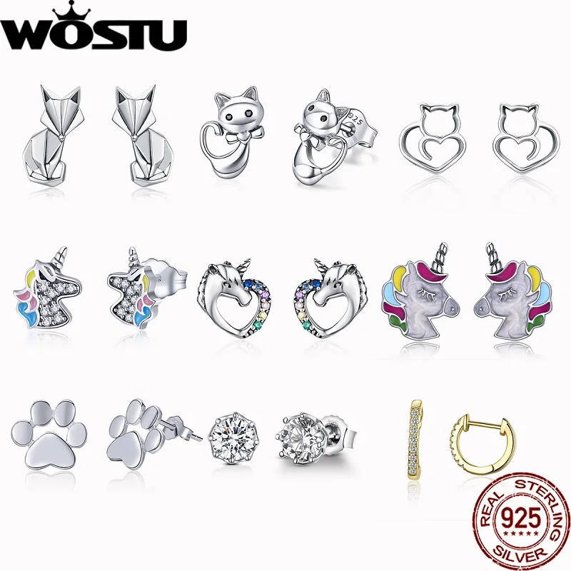Женские серьги WOSTU,, 925 пробы, серебро, зеленый и розовое золото, серьги-гвоздики, Orecchini, модные ювелирные изделия, подарки