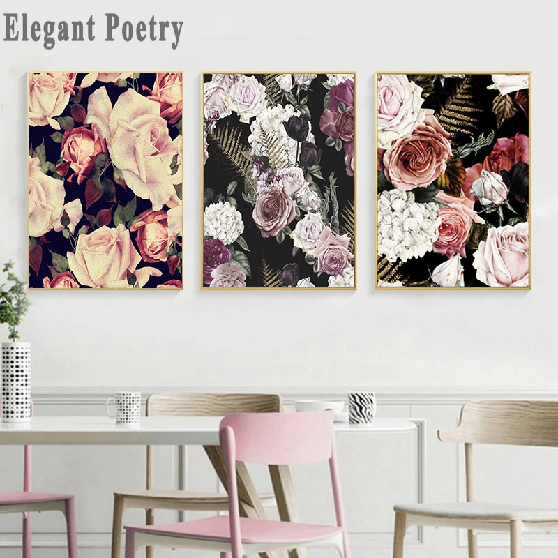 Настенный постер в скандинавском стиле рисунок на холсте с цветами розы
