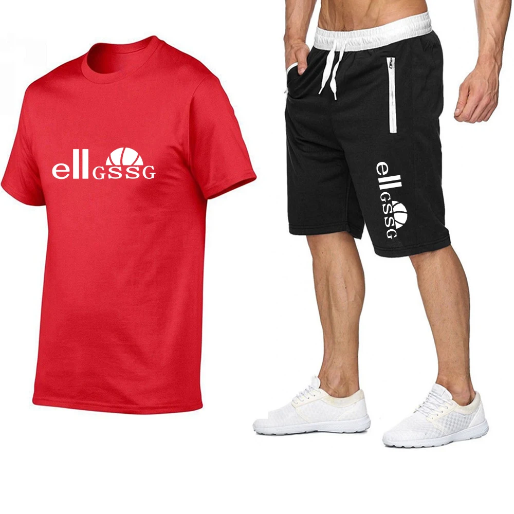 

Men's fashion basketball training suit short-sleeved bottoming T-shirt casual zipper pocket shorts trendy streetwear solid color