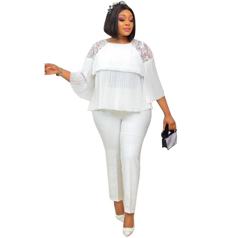 

Two Piece Set Africa Clothes African New Dashiki Fashion Solid Color Suit Top And Trousers Pants Suits Party For Women Outfits
