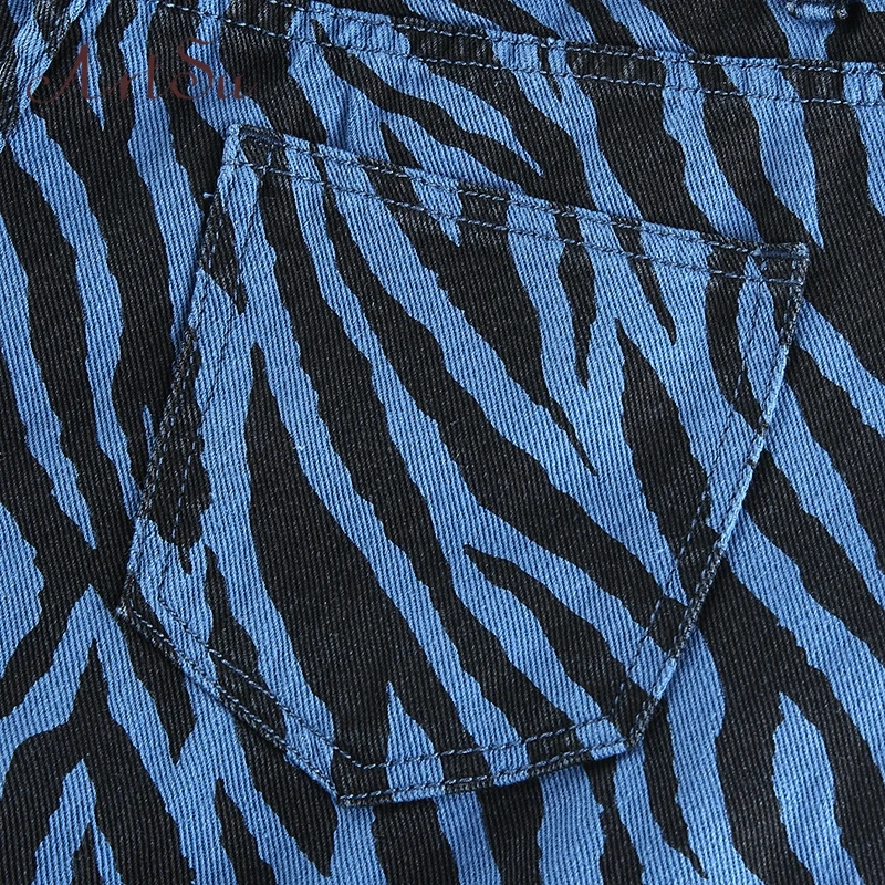 

Artsu Winter Animal Zebra Print Denim Pants Capris Harajuku Hip Hop Casual Jeans High Waist Long Trousers Pocket 41899