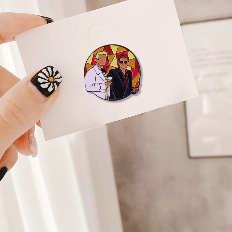 Good Omens Pin Brooch bad angel Aziraphale &amp good demon Crowley badge TV series jewelry Decor |