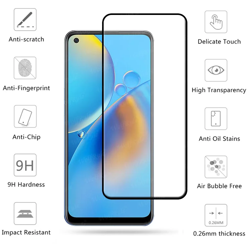 Pel&iacute;cula protectora de vidrio templado para OPPO A74, Protector de pantalla para lente de c&aacute;mara, pel&iacute;cula de 6,43 ", 4 en 1-2