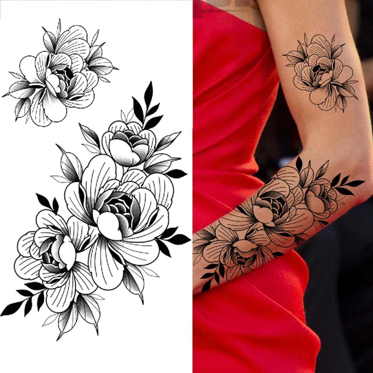 Индийский Будда Ганеша временные татуировки для женщин и детей черные пионы