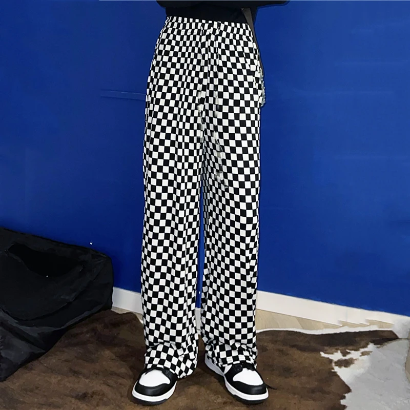 

New Autumn Pants Women Man Harajuku Streetwear Loose Elastic Waist Wide Leg Straight Vintage Black White Casual Trousers Female