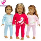 Одежда для кукол новорожденных, пижамный комплект Rianbow Horse для американских кукол 18 дюймов 45 см, Одежда для кукол