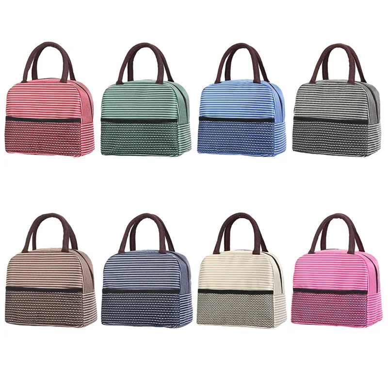 

Convenient Oxford Cloth Striped Storage Lunch Bag For Insulation Portable Lunch Bag With Handle For Students Office Outdoor