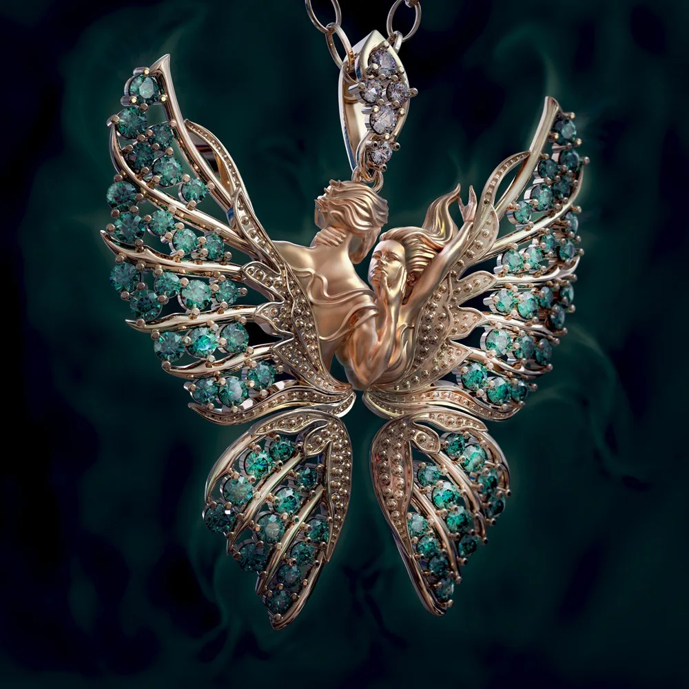

Bohemia Butterfly Wings Pendant Necklace Fashion Men Women Angel Wings Inlaid Character Necklace Sweater Chain Couple Jewelry