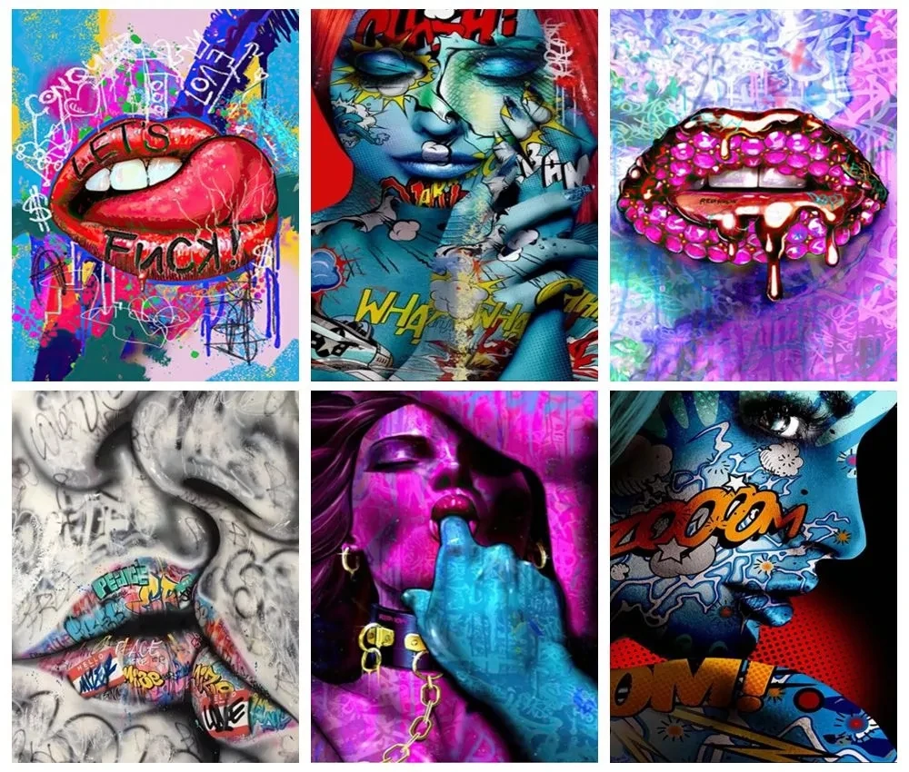 

5D алмазная живопись «сделай сам», граффити, красные губы, вышивка крестиком, мозаика, Наборы для творчества, домашний Рождественский подаро...