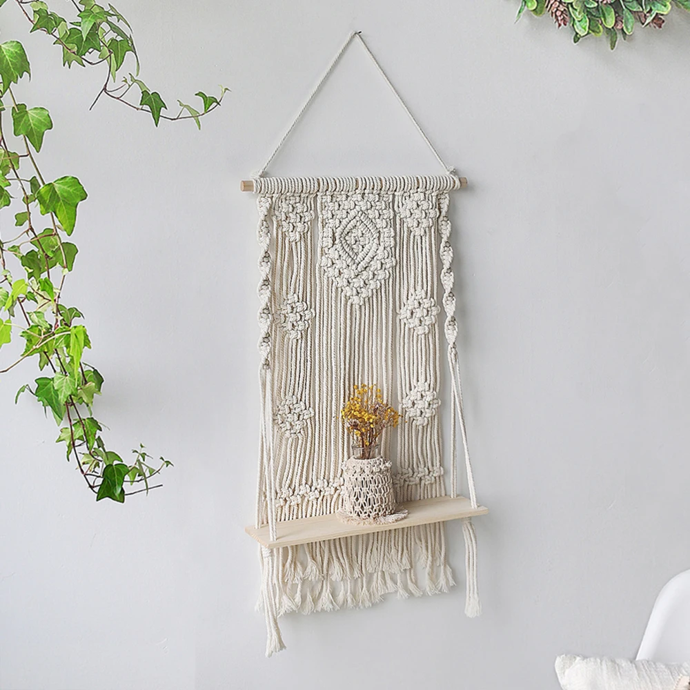 Soporte para maceta de flores para colgar en la pared, estante de almacenamiento de tapiz bohemio, dise&ntilde;o &uacute;nico hecho a mano, 36x65cm, decoraci&oacute;n Bohemia para el hogar-3