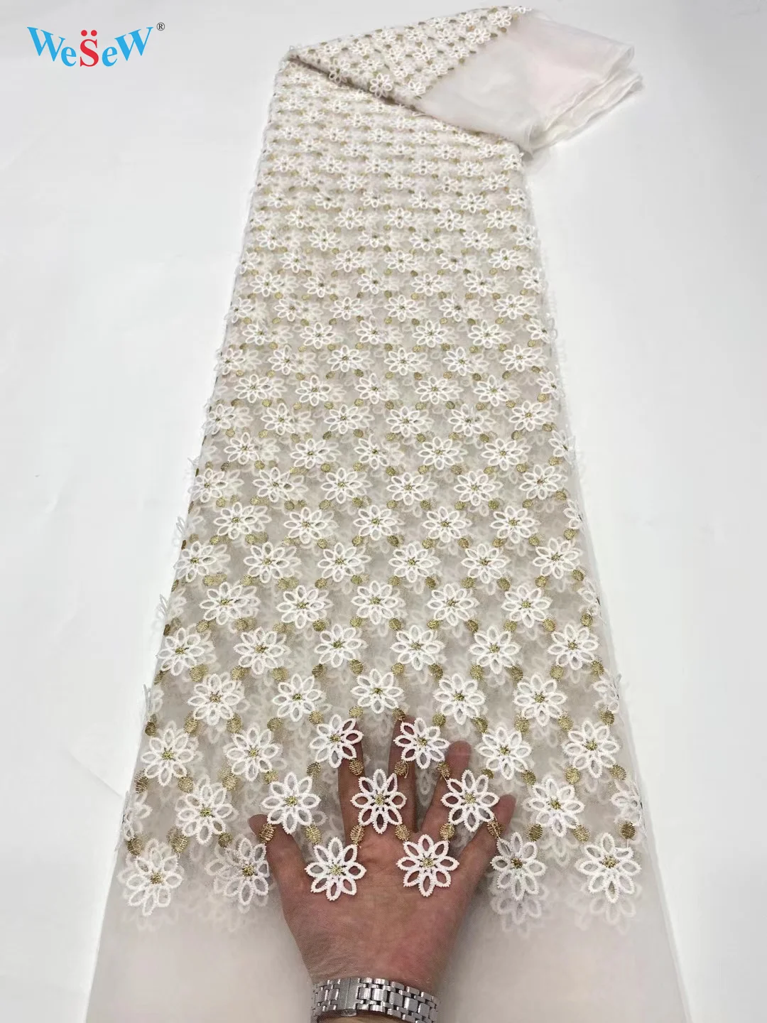 

Французская сетчатая Кружевная Ткань 5 ярдов для шитья платья своими руками, африканская Тюлевая кружевная ткань 2021 нигерийская для свадеб...