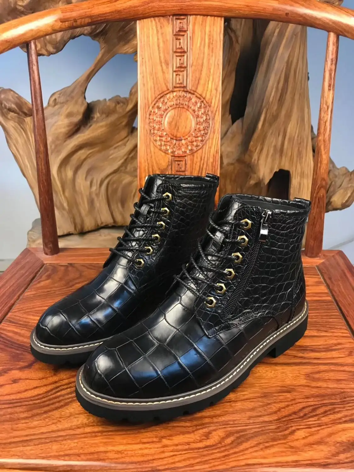 Мужские ботинки из 100% натуральной крокодиловой кожи модная обувь с подкладкой