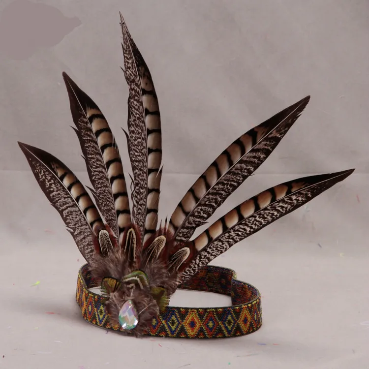 Indian Feather Headband Pheasant Hair Decorated African Emirates Hat Catwalk Show Performance Props Feather Headcraft Headdress