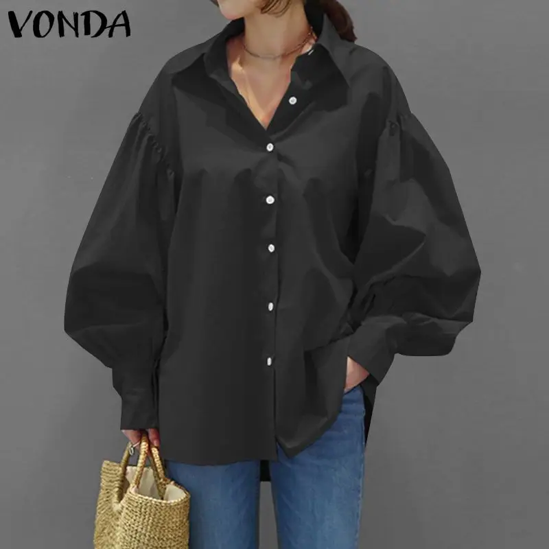 

Women Party Shirts VONDA 2021 Autumn Spring Solid Color Long Sleeve Blouses And Tops Femme Bohemian Blouses Plus Size 5XL Blusas