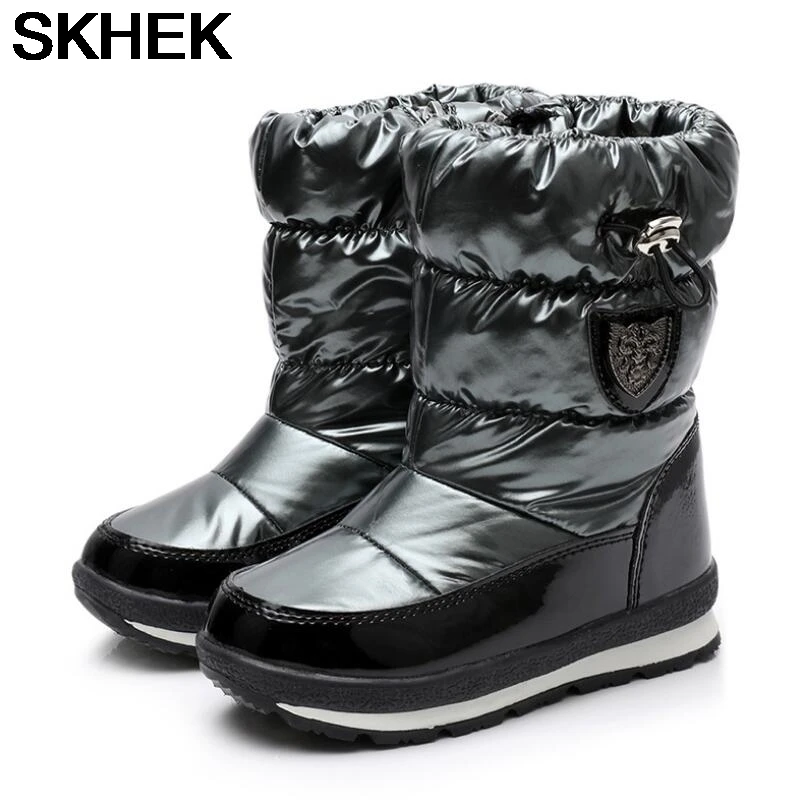 

SKHEK TOP Quality Children Winter Boots 2021 Thick Plush Warm Boots Kids Waterproof Non-slip chilld Shoes Girls Snow Boots