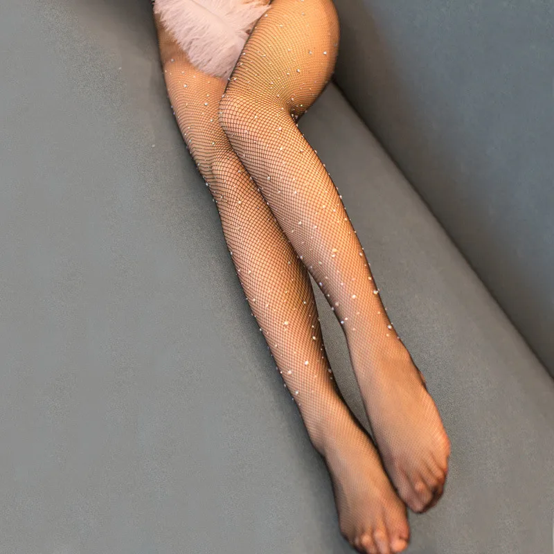 Женские сетчатые ажурные чулки сексуальные колготки нейлоновые стразы