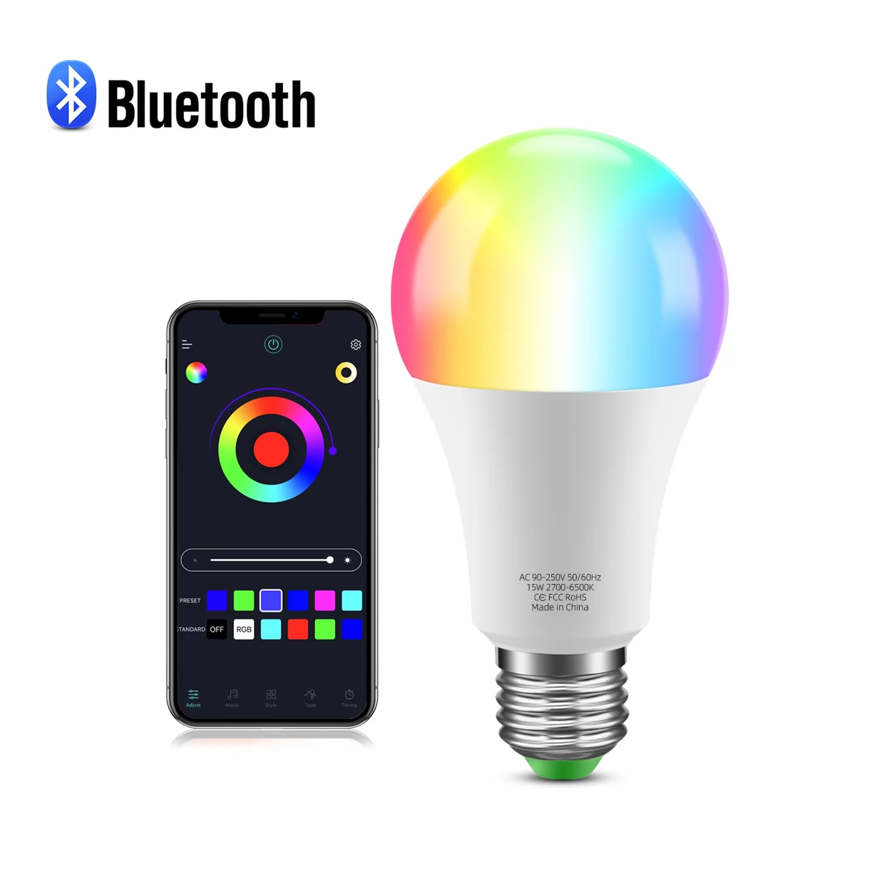 Светодиодная RGB лампа E27 с Bluetooth и ИК-пультом светильник ционного управления |