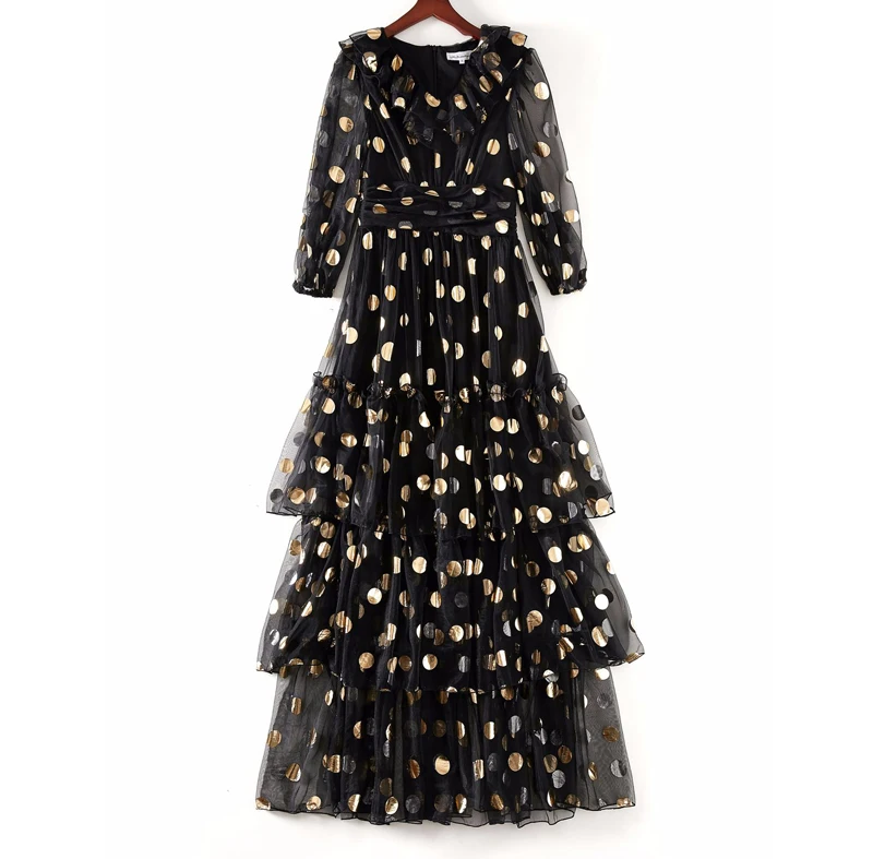 Женское платье-макси Tingfly винтажное Элегантное Длинное платье в Золотой горошек