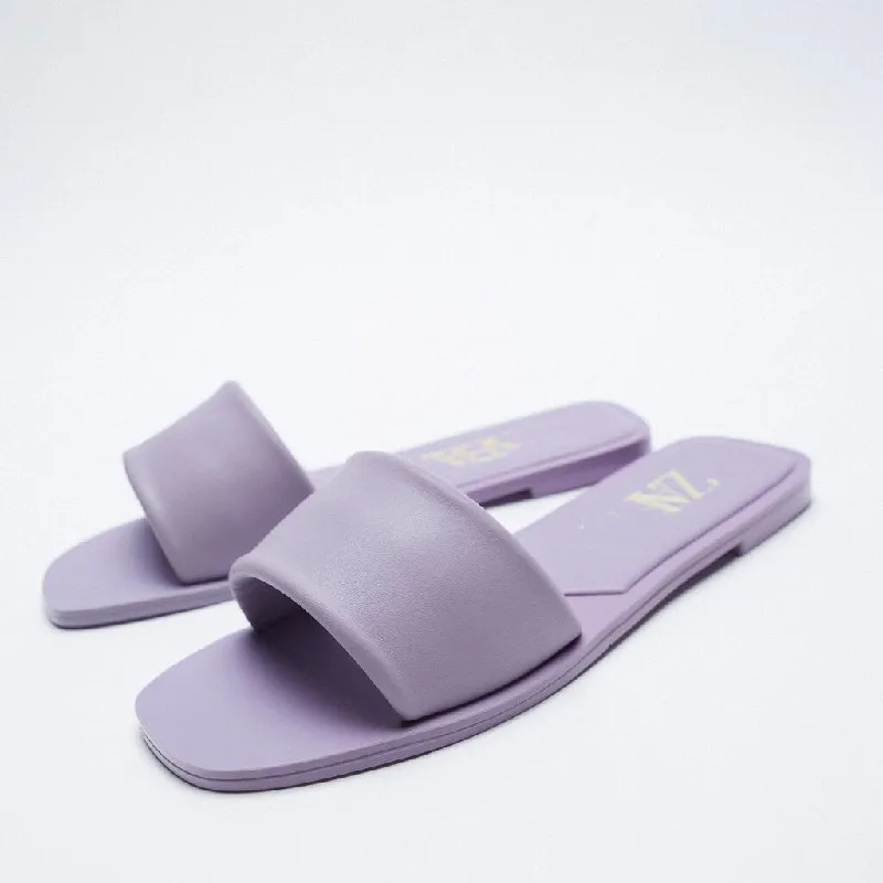 

ZAR Slippers Women Summer Luxury 2021 New Purple Square Toe Casual Flat Sandals Brand Woman Beach Shoes Plus Size Chaussure Femm