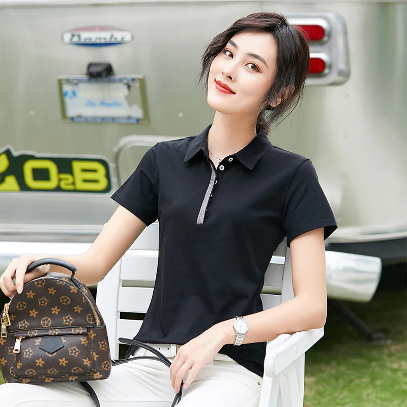 Женская рубашка поло MiiKLN черно белая или розовая из 95% хлопка для занятий спортом