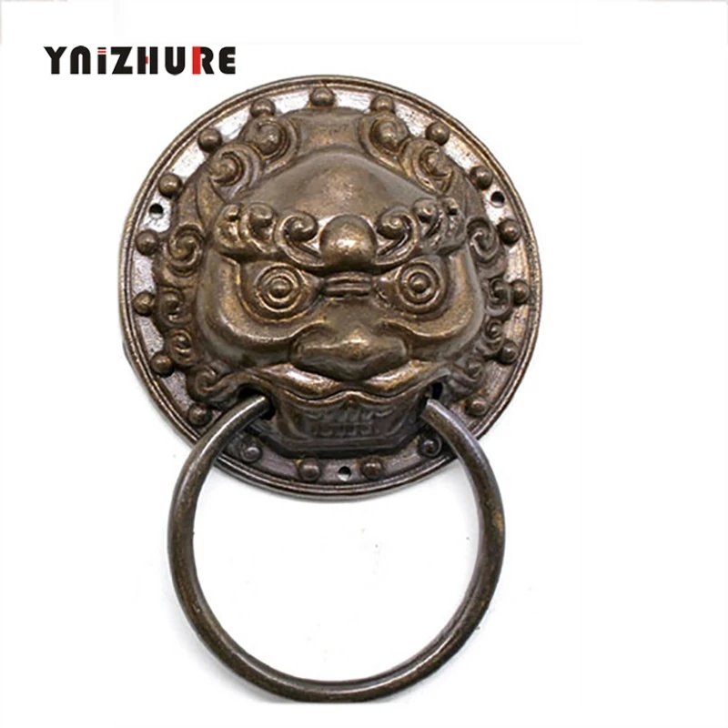 95 мм китайская антикварная дверь кольцо ручка зверь лев тигр головой дверная