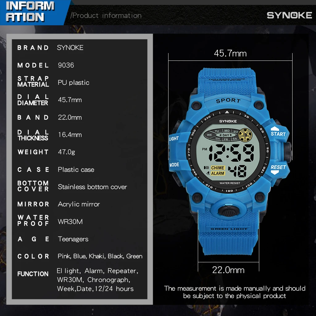 

SYNOKE Men's Watch Sport Watches Military LED Watch Chronograph Repeater Fashion Casual Mens Digital Watch Relogio Masculino