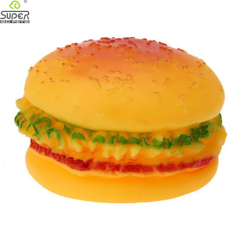 

Dog Toy Funny Hamburger Shaped Sound Squeak Chew Toy For Small Large Dog Cat Food Grade Silicone Training Play Chewing yorkshire