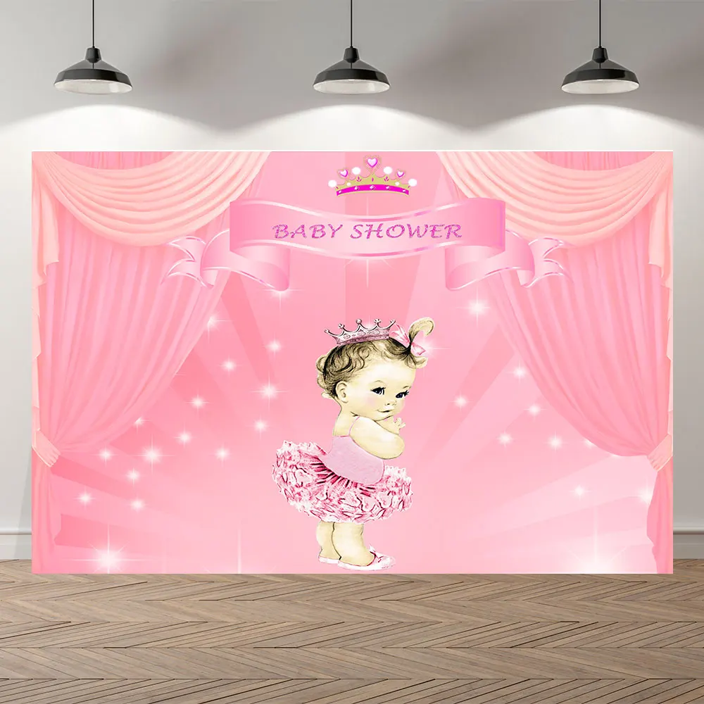 

SeekPro Vinyl New Born Princess Birthday Party Baby Shower Golden Banner Backgrounds Printed Indoor Photographic Studio Backdrop