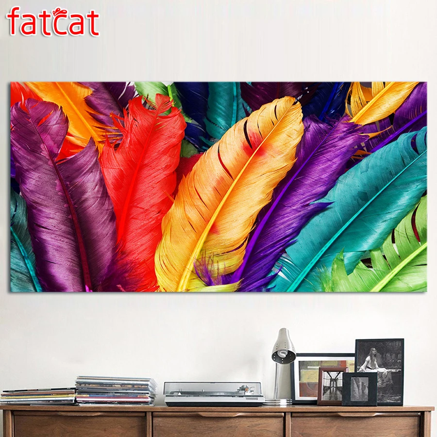 

FATCAT Colored feathers diy Diamond Painting Full square round drill 5d Diamond Embroidery Sale Mosaic Animals decor AE1677