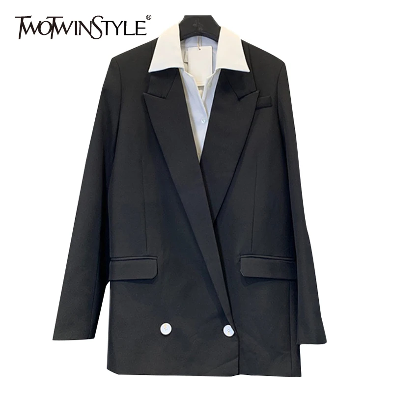 

Женский свободный Блейзер TWOTWINSTYLE, повседневный разноцветный блейзер с длинным рукавом, осень 2021, новинка