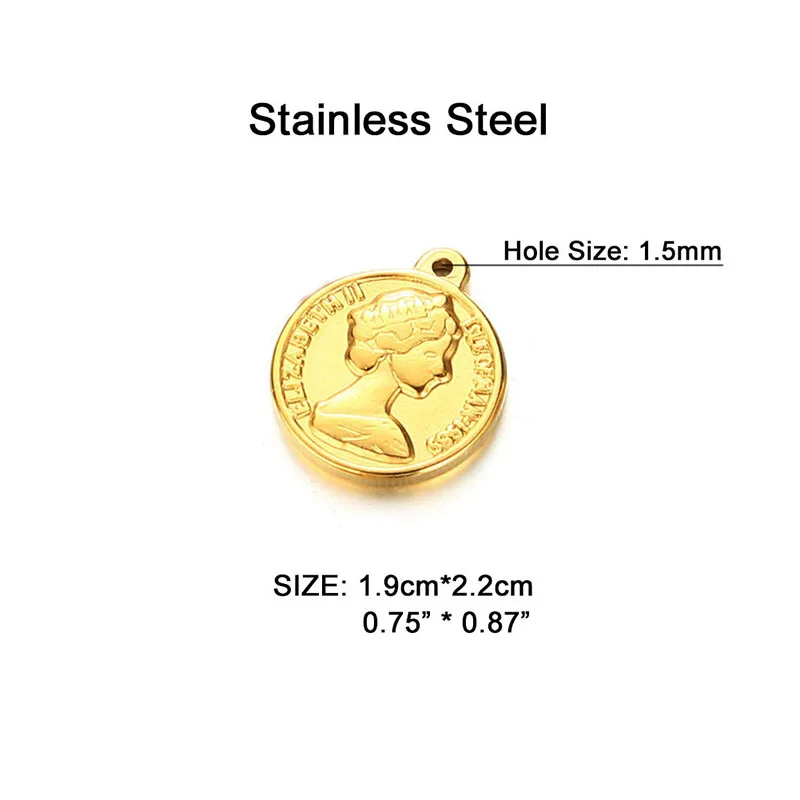 5 шт. из нержавеющей стали портретная королева елизания монета Подвески