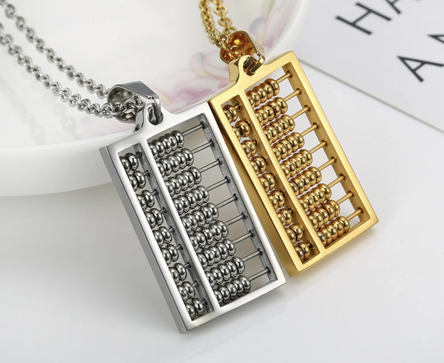 

Simple fashion jewelry, stainless steel wishful abacus pendant necklace for men, can move the bead titanium steel women chain