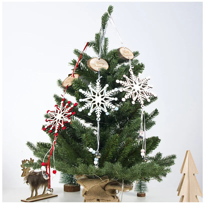 Рождественская елка Декор подвесные деревянные снежинки украшения подвески для