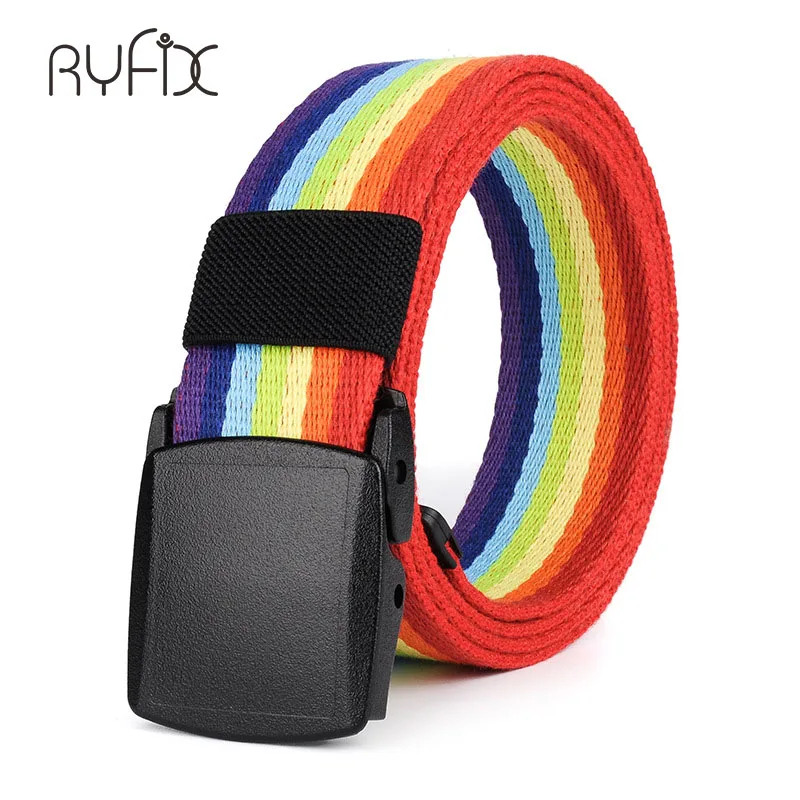 Rainbow canvas belt brand men women Antiallergic students smooth Resin buckle belt casual straps for jeans Multi color NS42