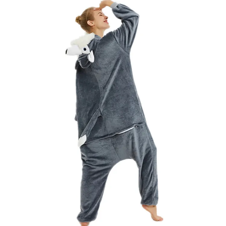 Gray husky Единорог комбинезоны кигуруми мультфильм животных изгой Пижама с кроликами маскарадные костюмы для взрослых 3D Пижама с котами комбинезон - Цвет: Gray husky