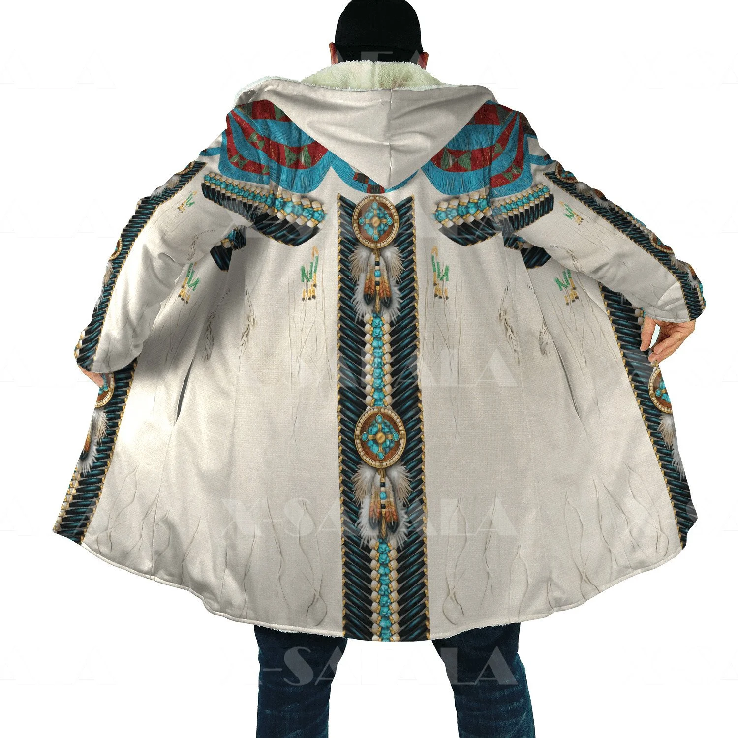 

Thick Warm Hooded Cloak for Men Owl Native Feather Totem Overcoat Coat 3D Print Windproof Fleece Cape Robe Hooded Blanket-18