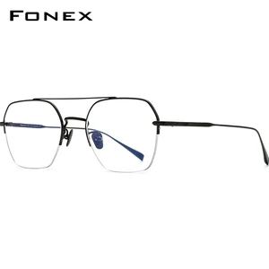 FONEX Titanium Glasses Frame Men 2022 New Semi Rimless Oversize Square Prescription Eyeglasses Half  in India
