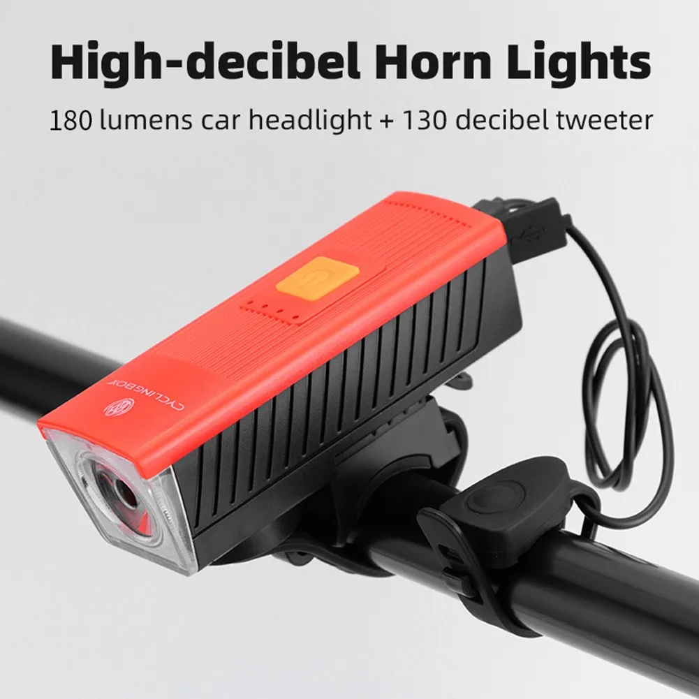 

Bicycle Headlight With Super Loud Bike Bell Horn USB Rechargeable Bicycle Light Waterproof Cycling Front Light