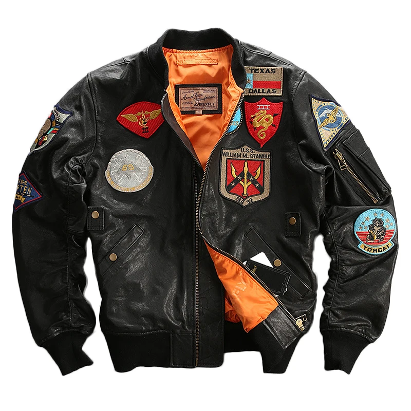 

Куртка-бомбер мужская из натуральной кожи, с вышивкой