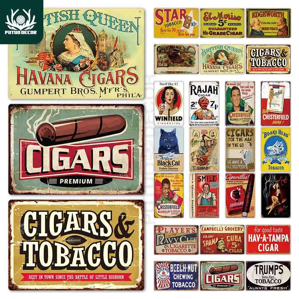 Cigars Vintage Tin Sign Tobacco Metal Sign Wall Decor for Cigar Shop Metal Plate