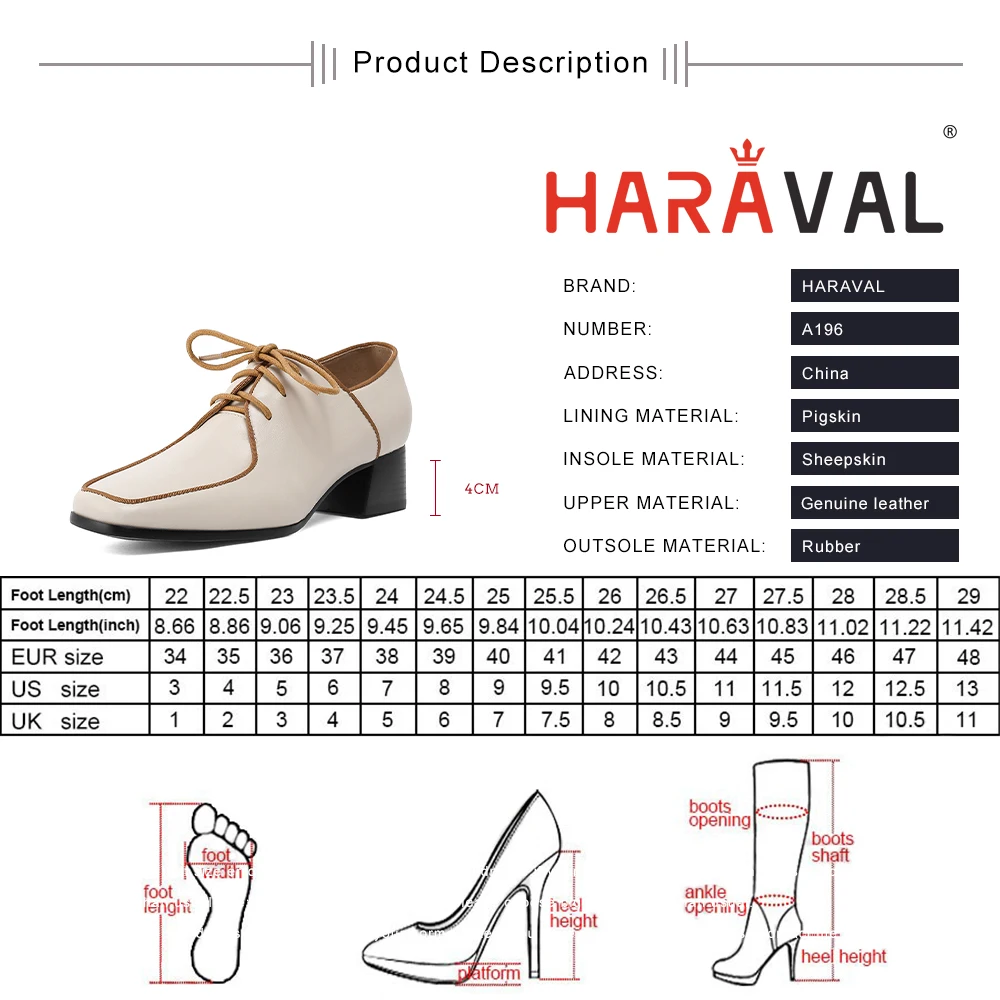 

HARAVAL 2021 New Style Pumps Shoes Women Loafers Lace Up White Brown Thick Heels Genuien Leather Elegant Office & Career A196