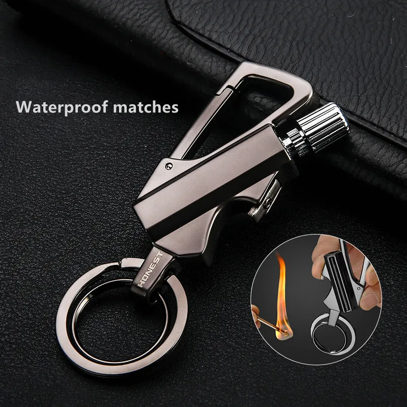

Outdoor Instant Match Lighter Metal Carabiner Bottle Opener Keychain Flint Fire Starter Permanent Waterproof Gasoline Lighter