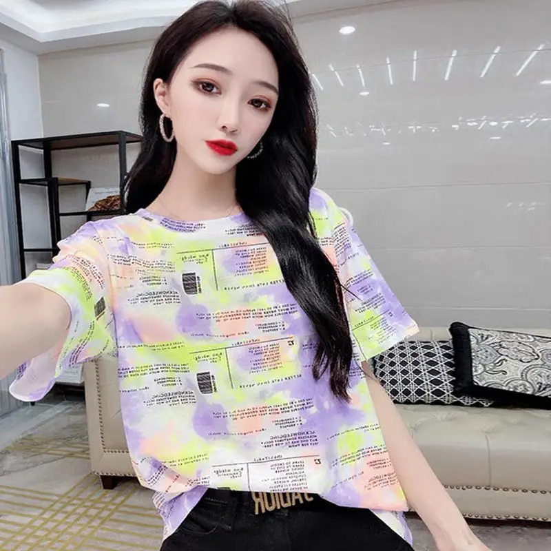 

2021 summer new style foreign spirit reduced age printing short-sleeved t-shirt women fashion show thin jacket European station