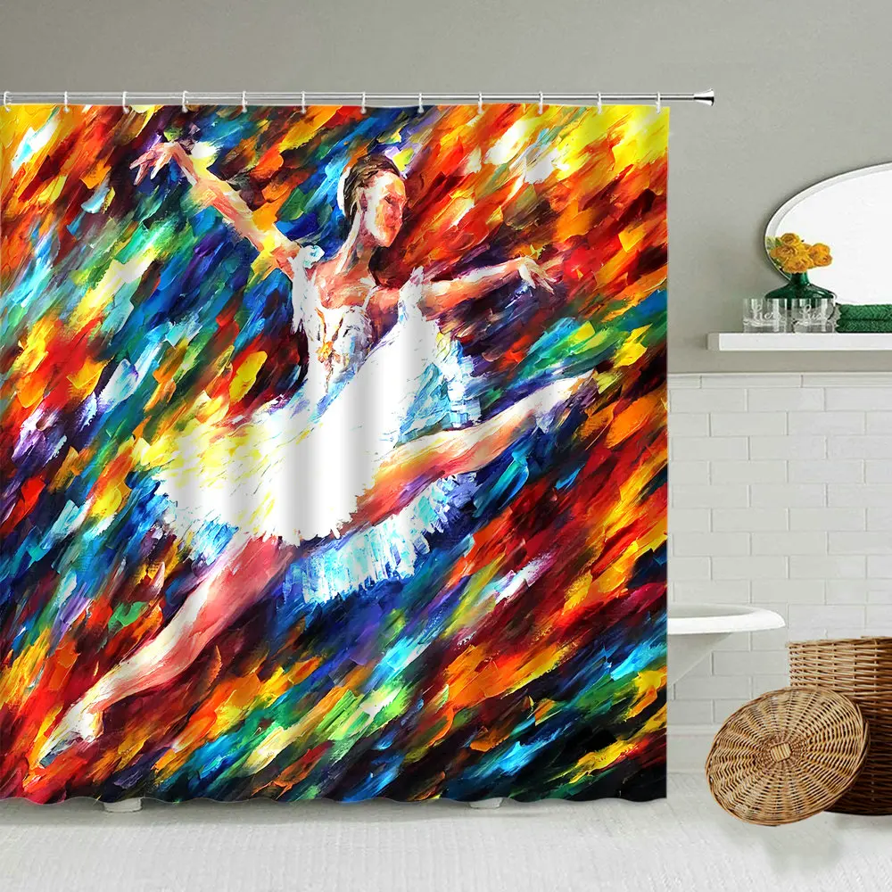 Занавеска для душа с изображением балерины водонепроницаемые разноцветные